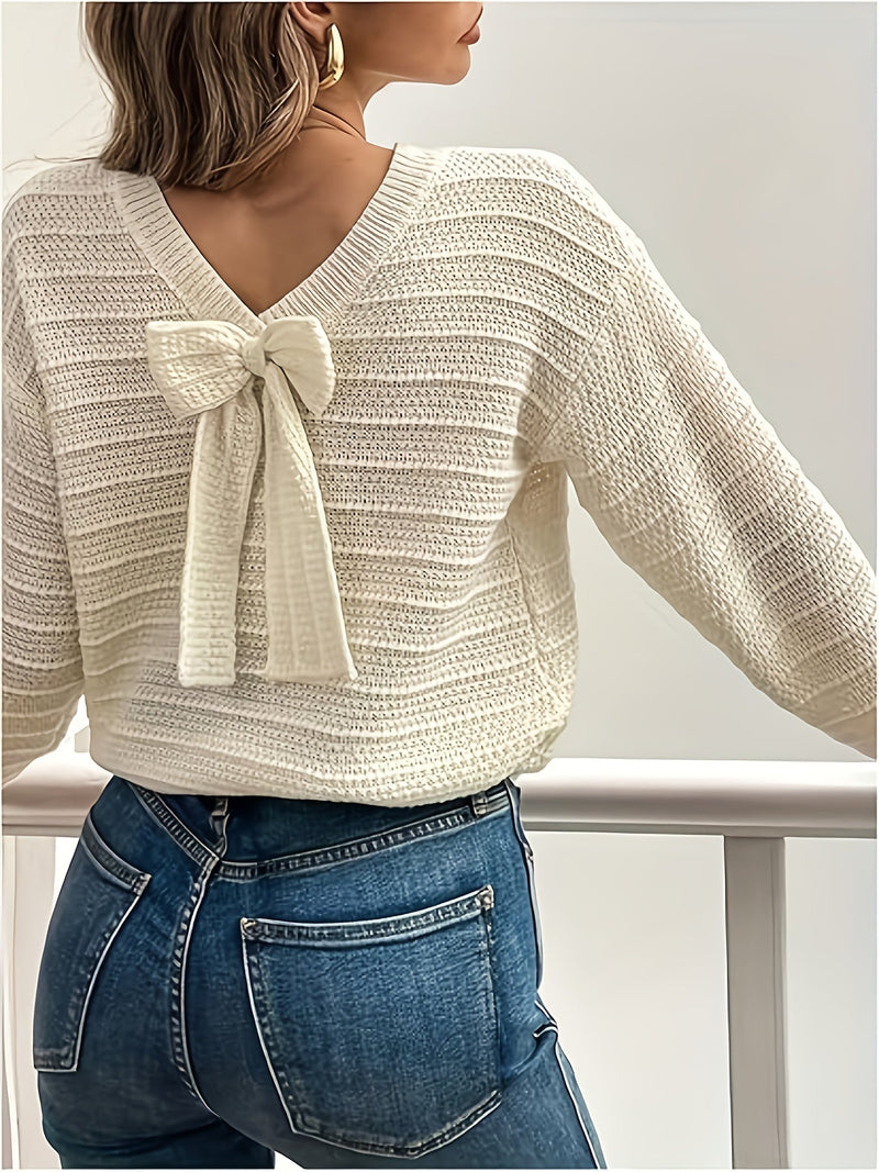 Pernille | Sweater med sløjfe i Creme, detalje