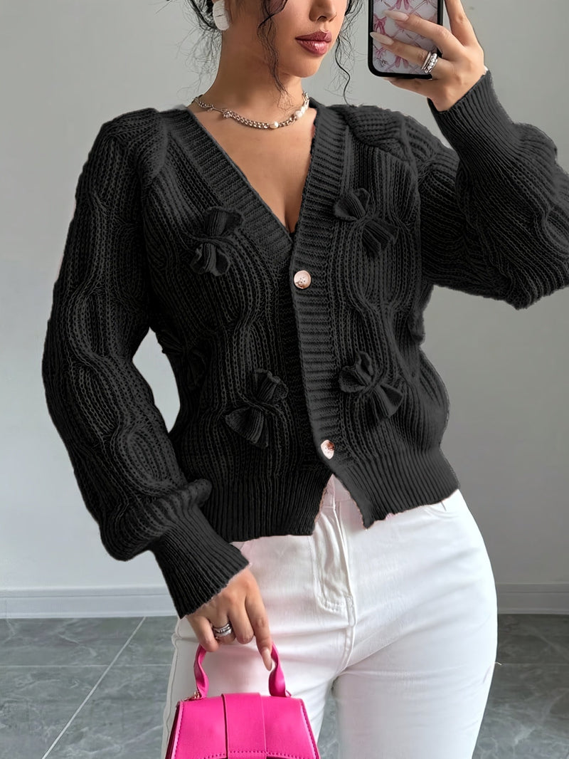 Kirsten | Cardigan med sløjfer i Sort, forfra