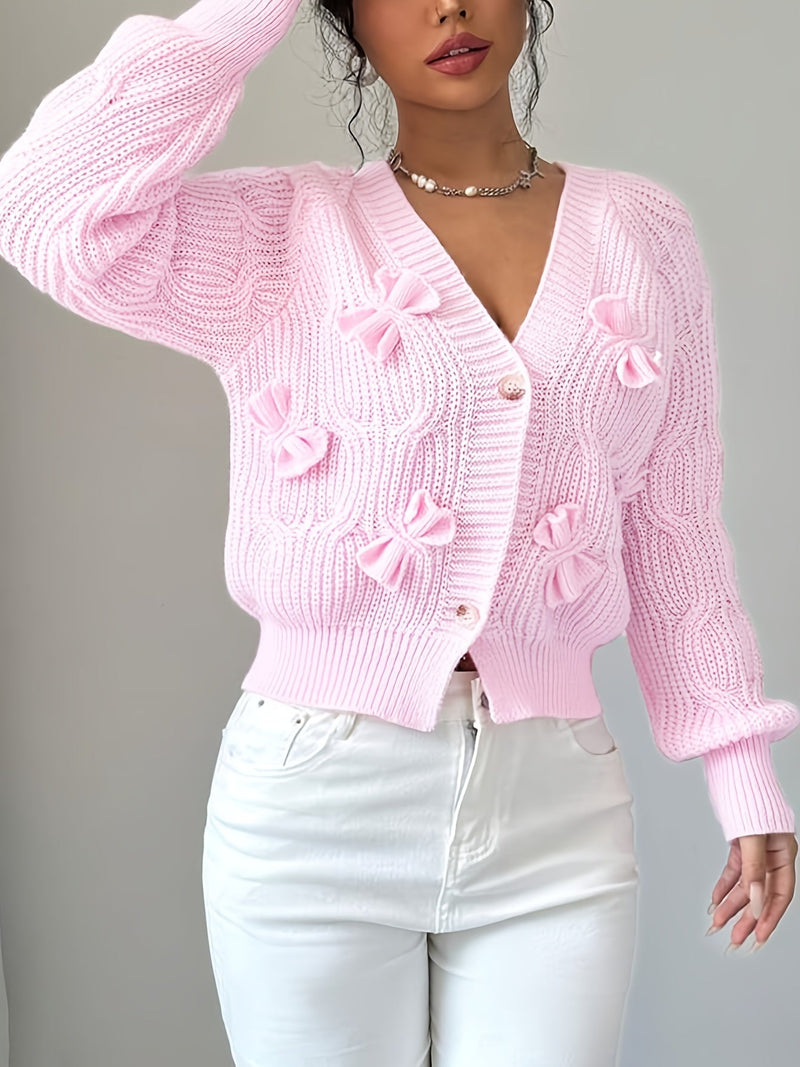 Kirsten | Cardigan med sløjfer i Pink, forfra