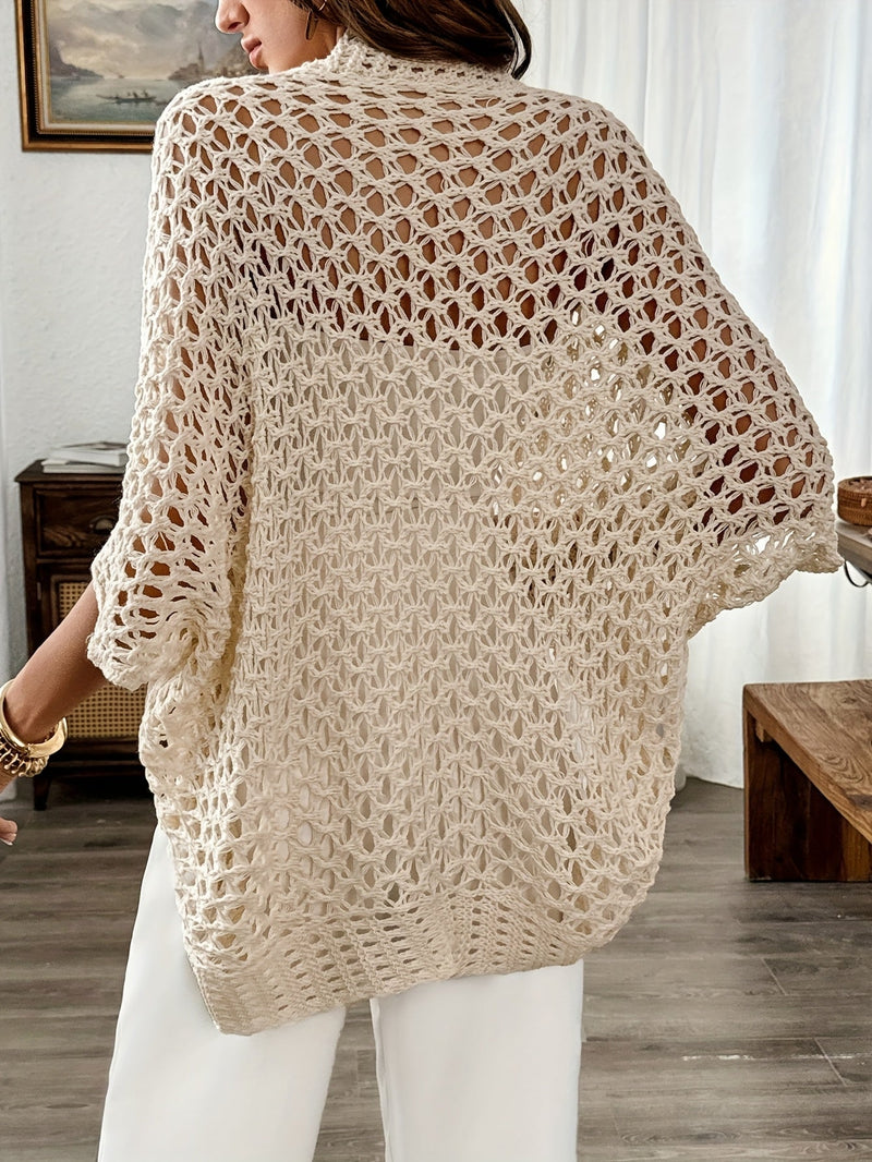 Silje | Hæklet cardigan i Beige, bagfra