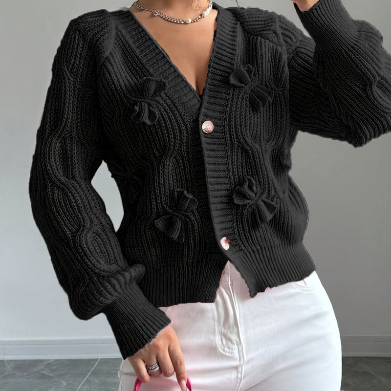 Kirsten | Cardigan med sløjfer i Sort, forfra