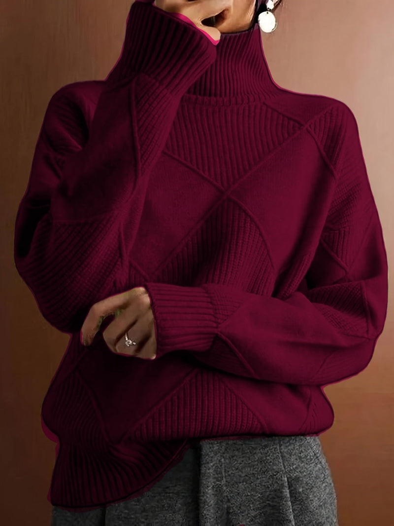 Ylva | Rullekravesweater i Bordeaux, forfra