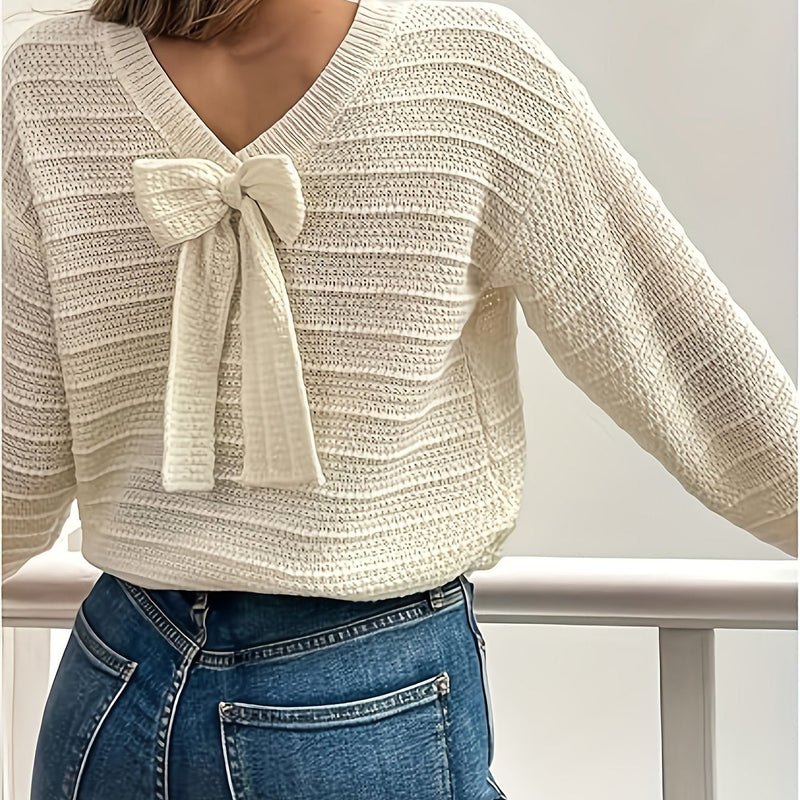 Pernille | Sweater med sløjfe i Creme, bagfra