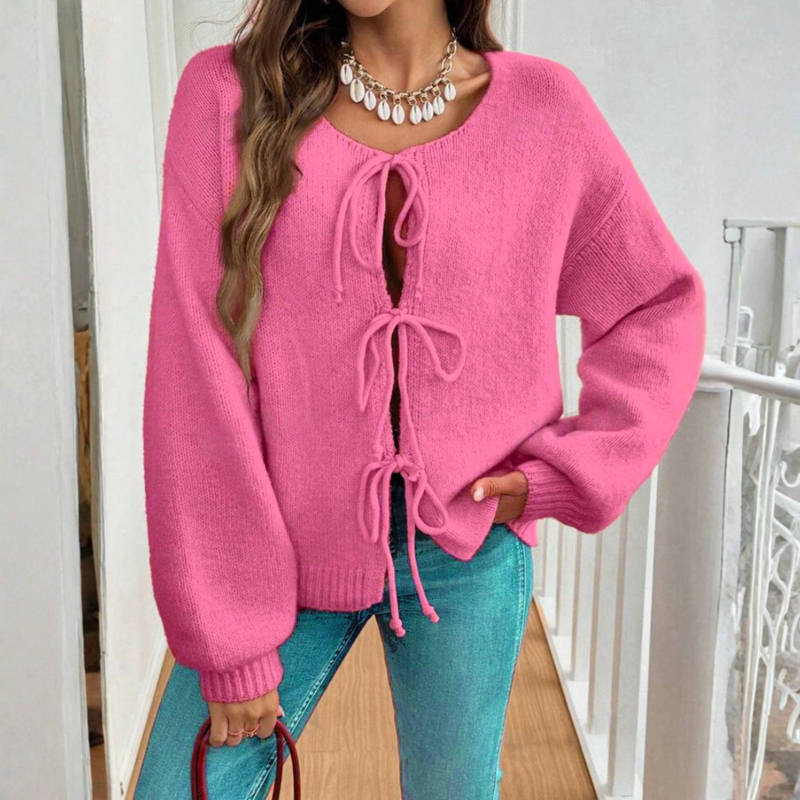 Lilly | Cardigan med bindebånd i Rosa, forfra