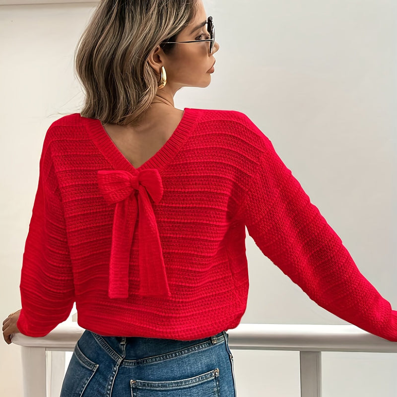 Pernille | Sweater med sløjfe i Rød, detalje