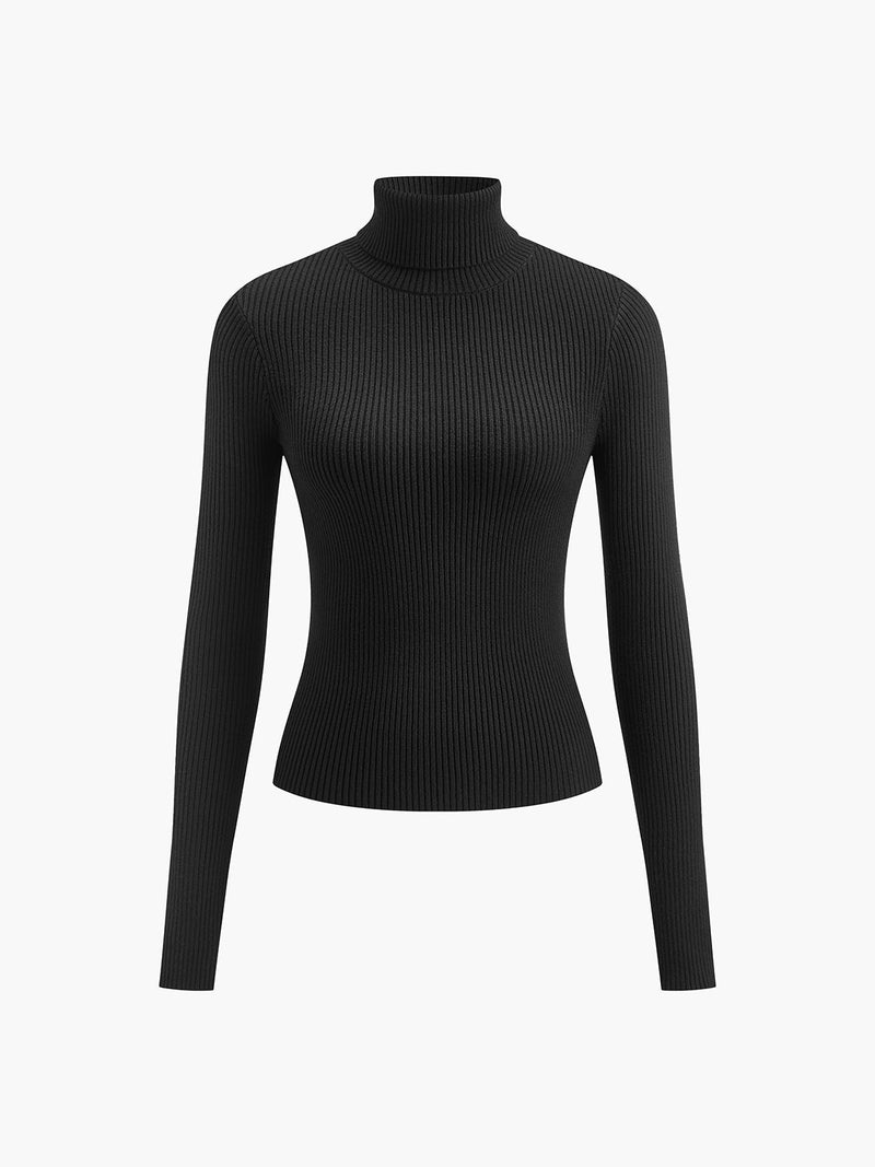 Birthe | Ribstrikket Rullekrave, trekvart profil