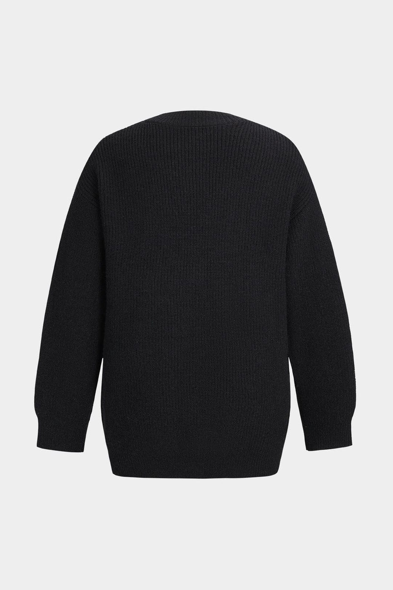 Edith | Cardigan med denimlommer i Sort, bagfra