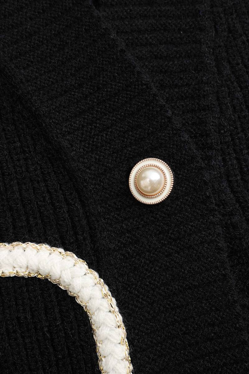 Edith | Cardigan med denimlommer i Sort, detalje