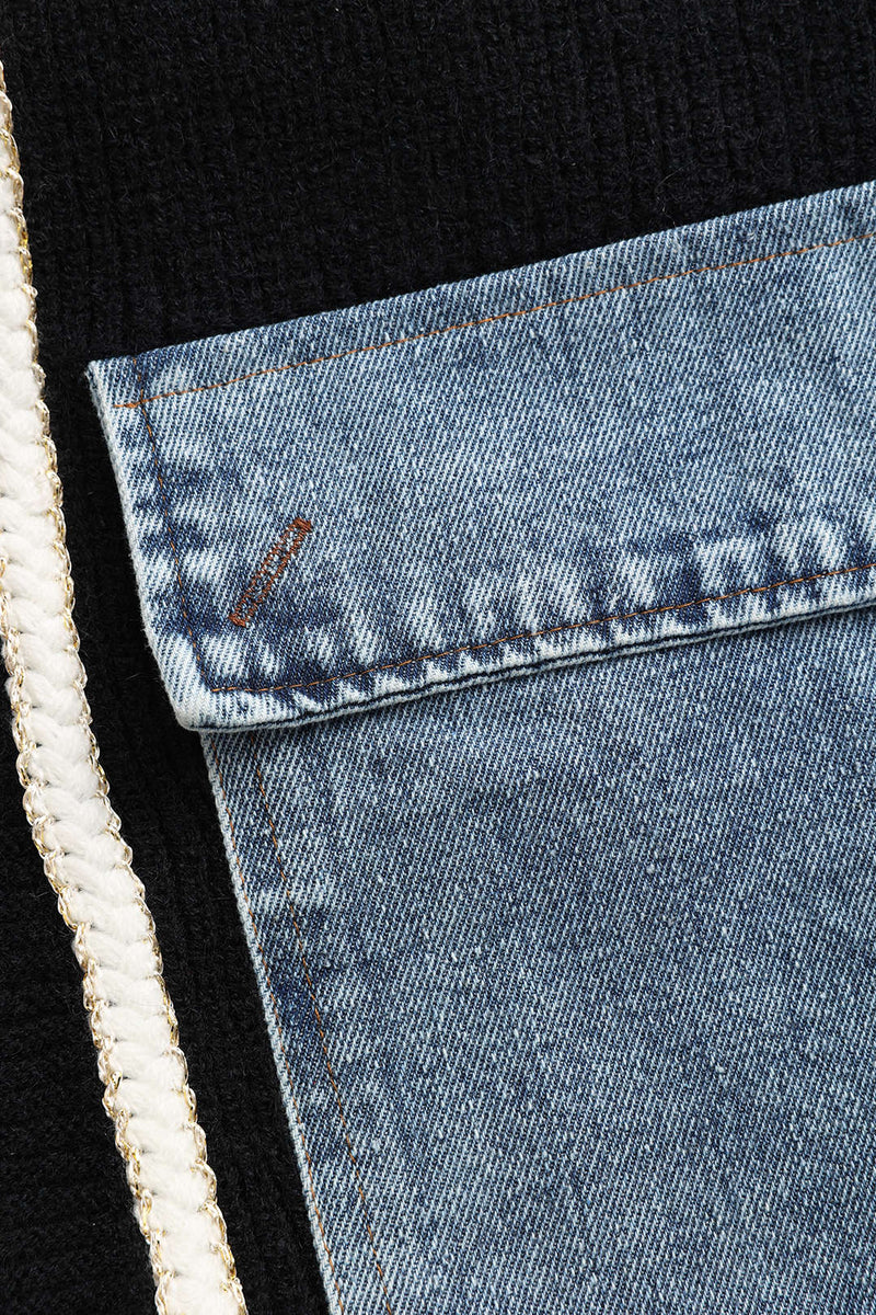Edith | Cardigan med denimlommer i Sort, detalje
