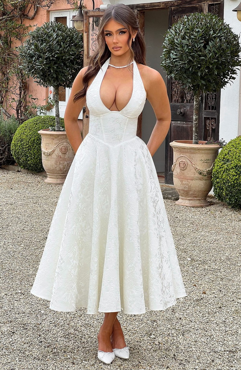 Selma | Jacquard Halterkjole, forfra