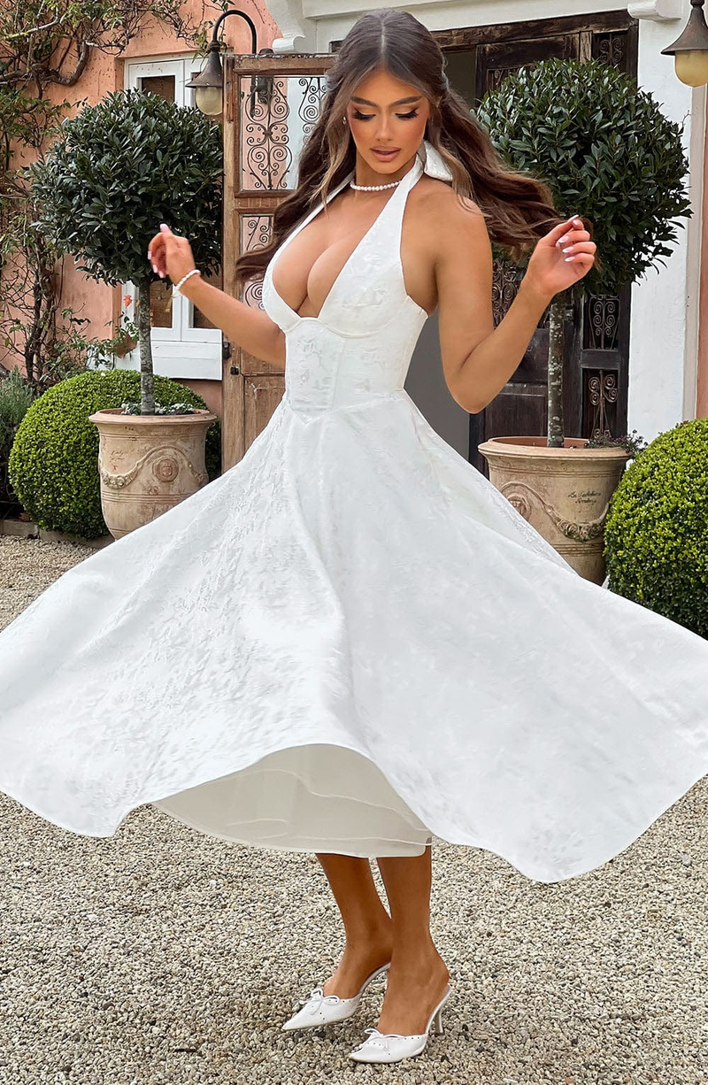 Selma | Jacquard Halterkjole, bagfra