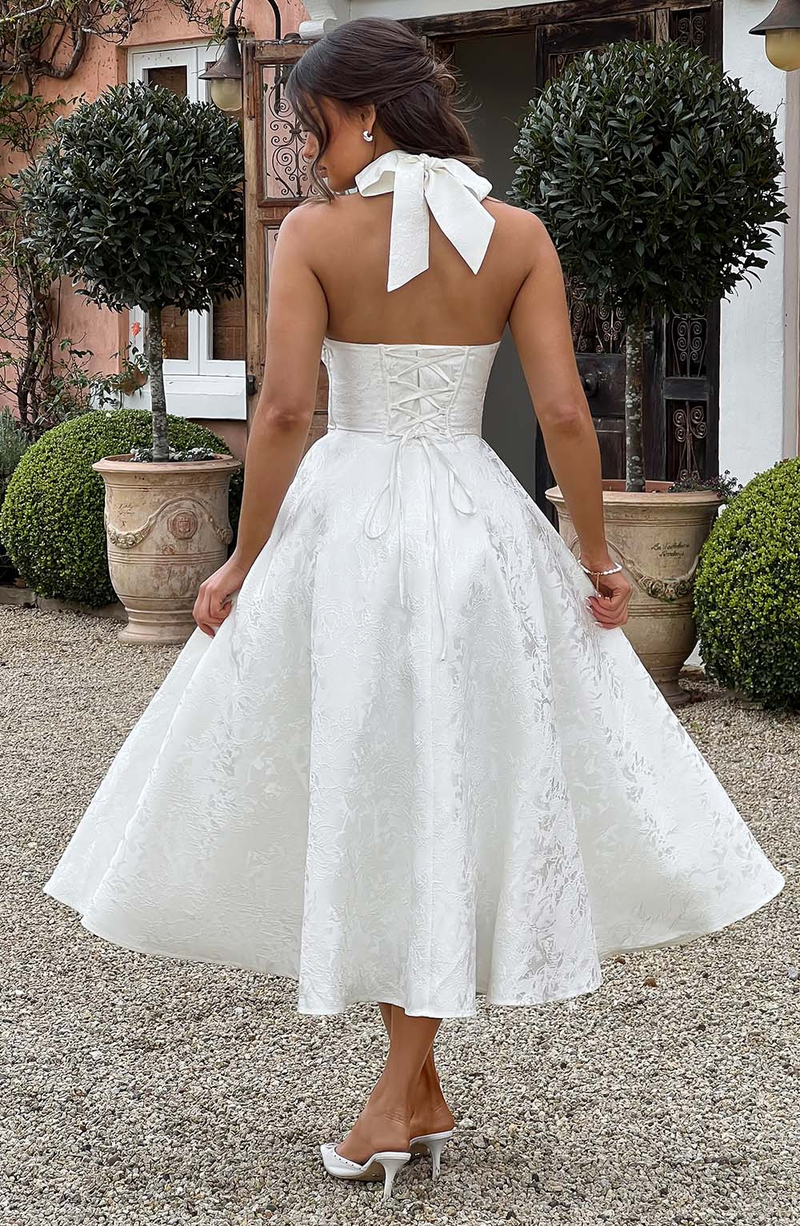 Selma | Jacquard Halterkjole, nærbillede