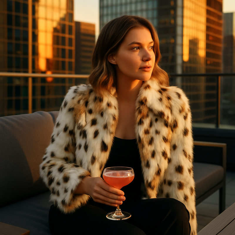 Alva | Faux fur-jakke i Leopard, detalje