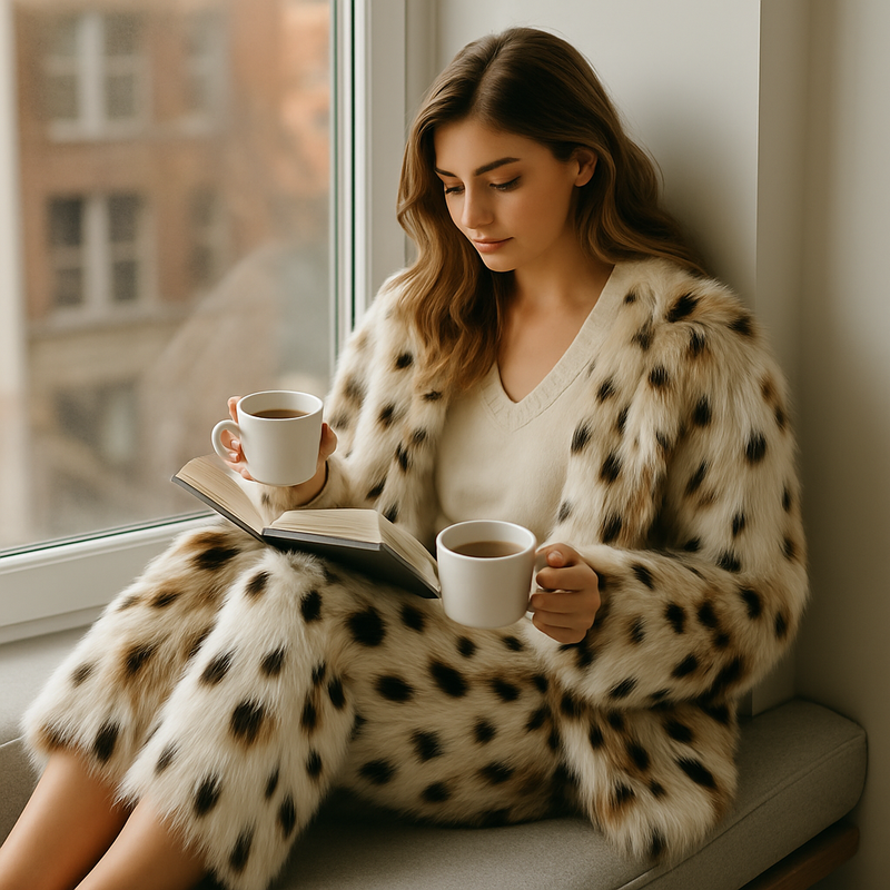 Alva | Faux fur-jakke i Leopard, detalje
