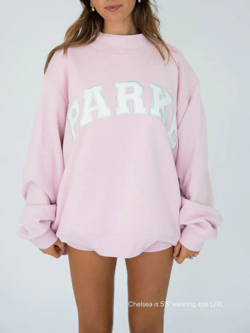 Sally | Sweatshirt i Lyserød-Hvid, forfra