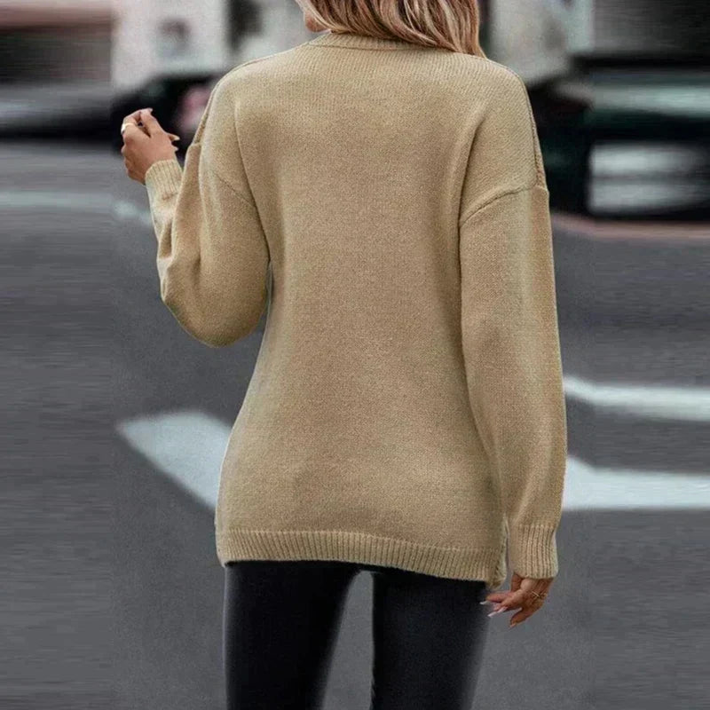 Greta | Striktrøje i Khaki, forfra, billede 2