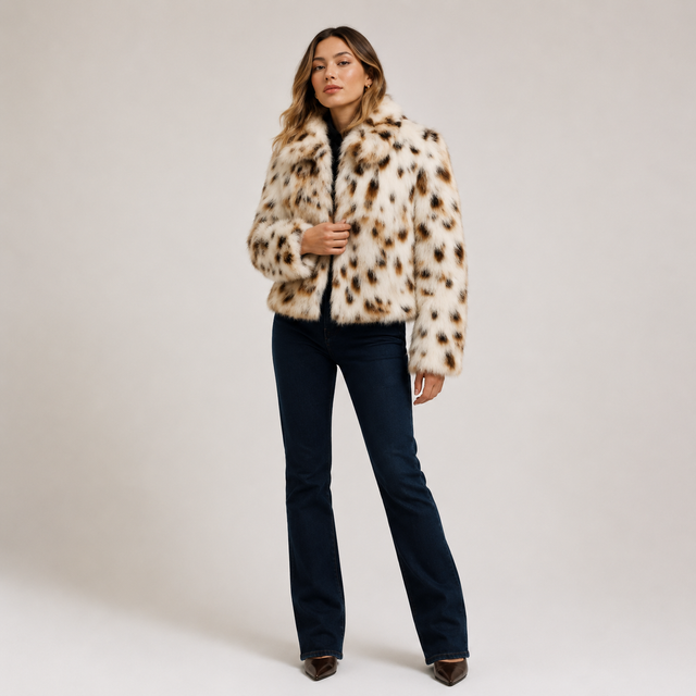 Alva | Faux fur-jakke i Leopard, forfra