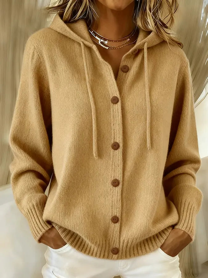 Thyra | Hættecardigan i Khaki, forfra