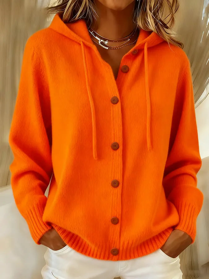 Thyra | Hættecardigan i Orange, forfra