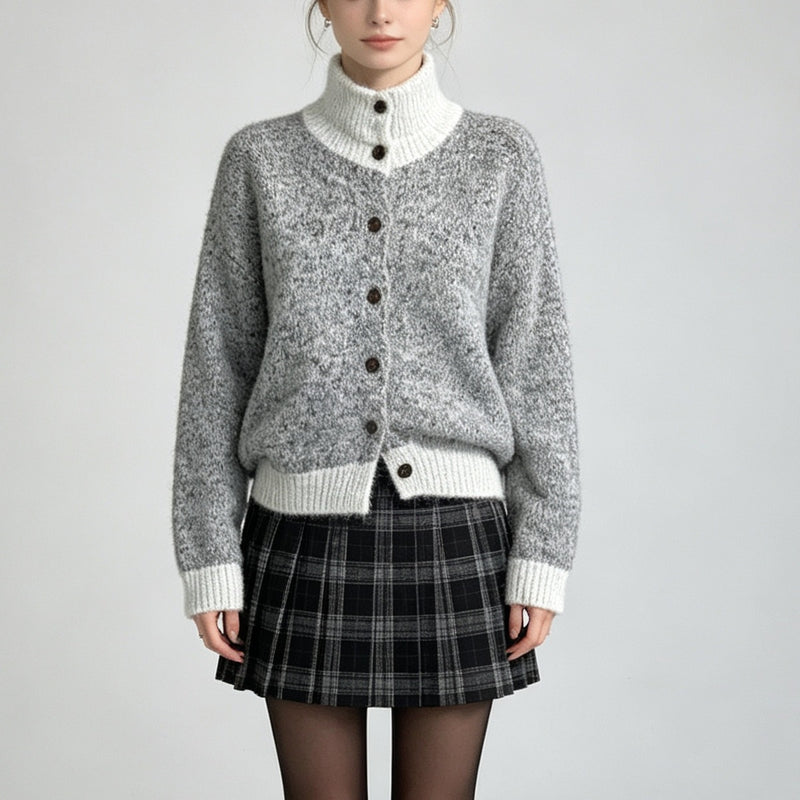 Hulda | Cardigan i alpaka-look i Grå, forfra