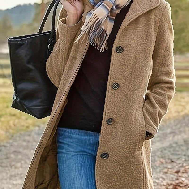 Jensine | Frakke i uld-look i Khaki, forfra