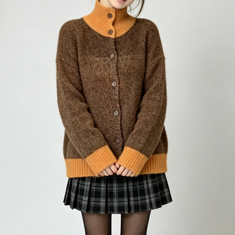 Hulda | Cardigan i alpaka-look i Kaffebrun, forfra, billede 2