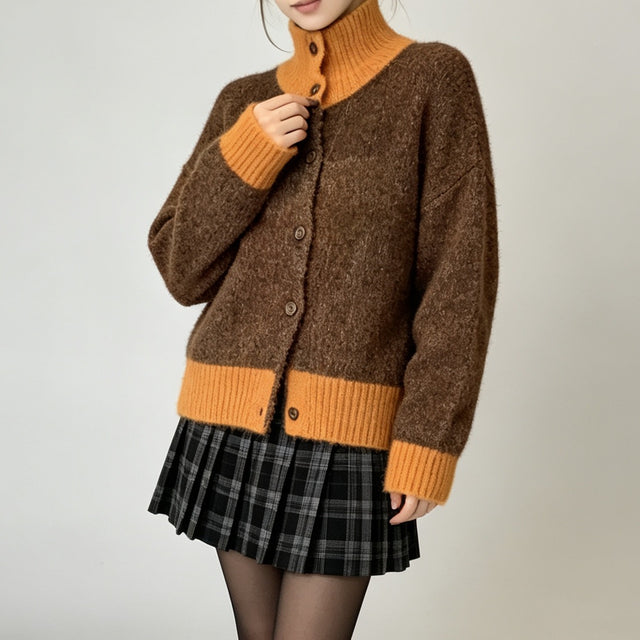 Hulda | Cardigan i alpaka-look i Kaffebrun, forfra