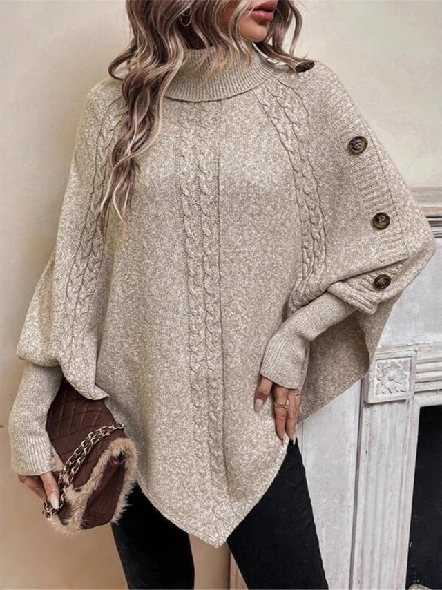 Vilma | Strik poncho i Khaki, forfra