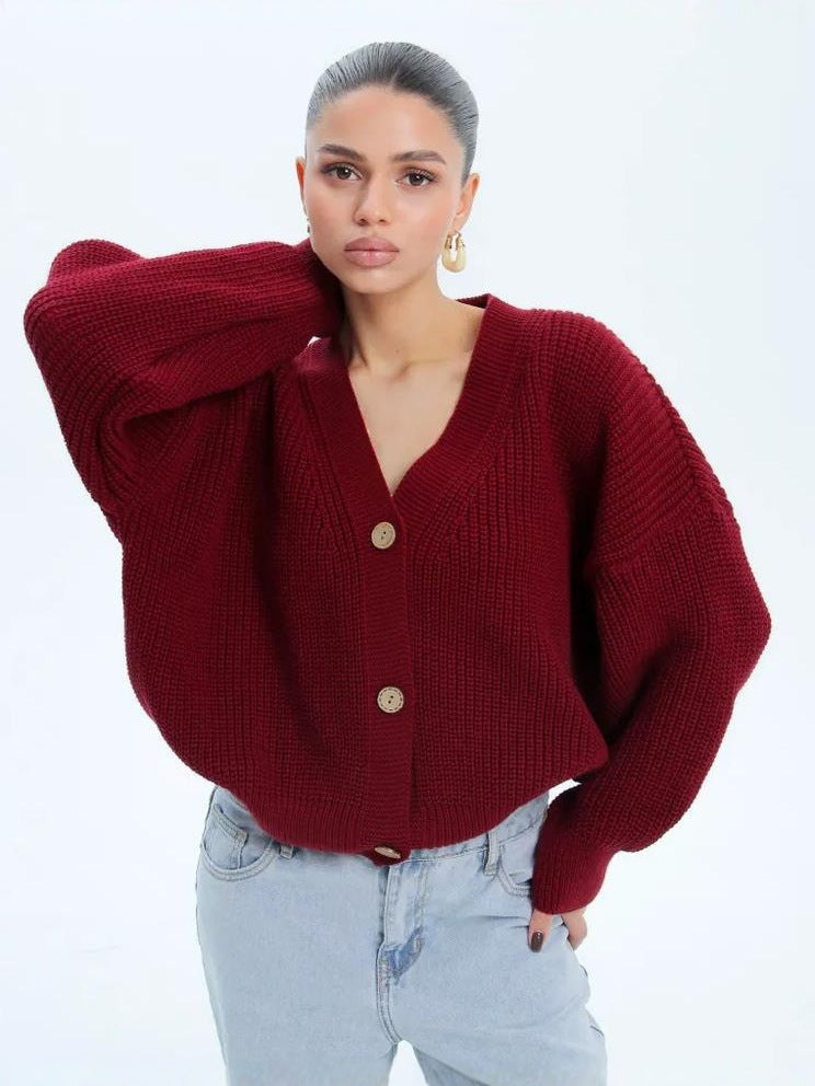 Elly | Cardigan i Vinrød, forfra