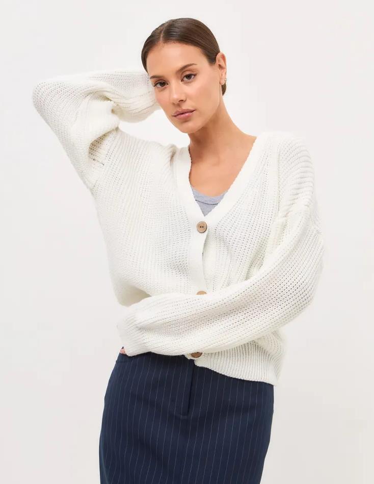 Elly | Cardigan i Hvid, forfra