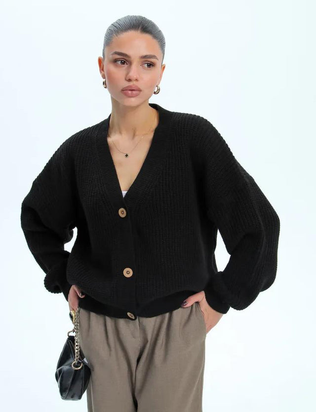 Elly | Cardigan i Sort, forfra