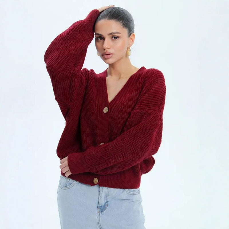 Elly | Cardigan i Vinrød, forfra, billede 2