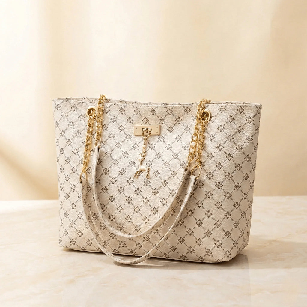 The Celeste | Monogram Chain Shoulder Bag with Gold-Tone Detail - Sofaine