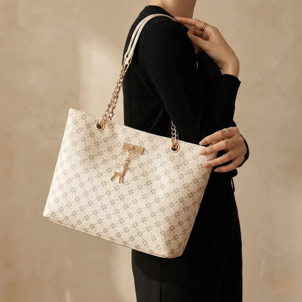The Celeste | Monogram Chain Shoulder Bag with Gold-Tone Detail - Sofaine
