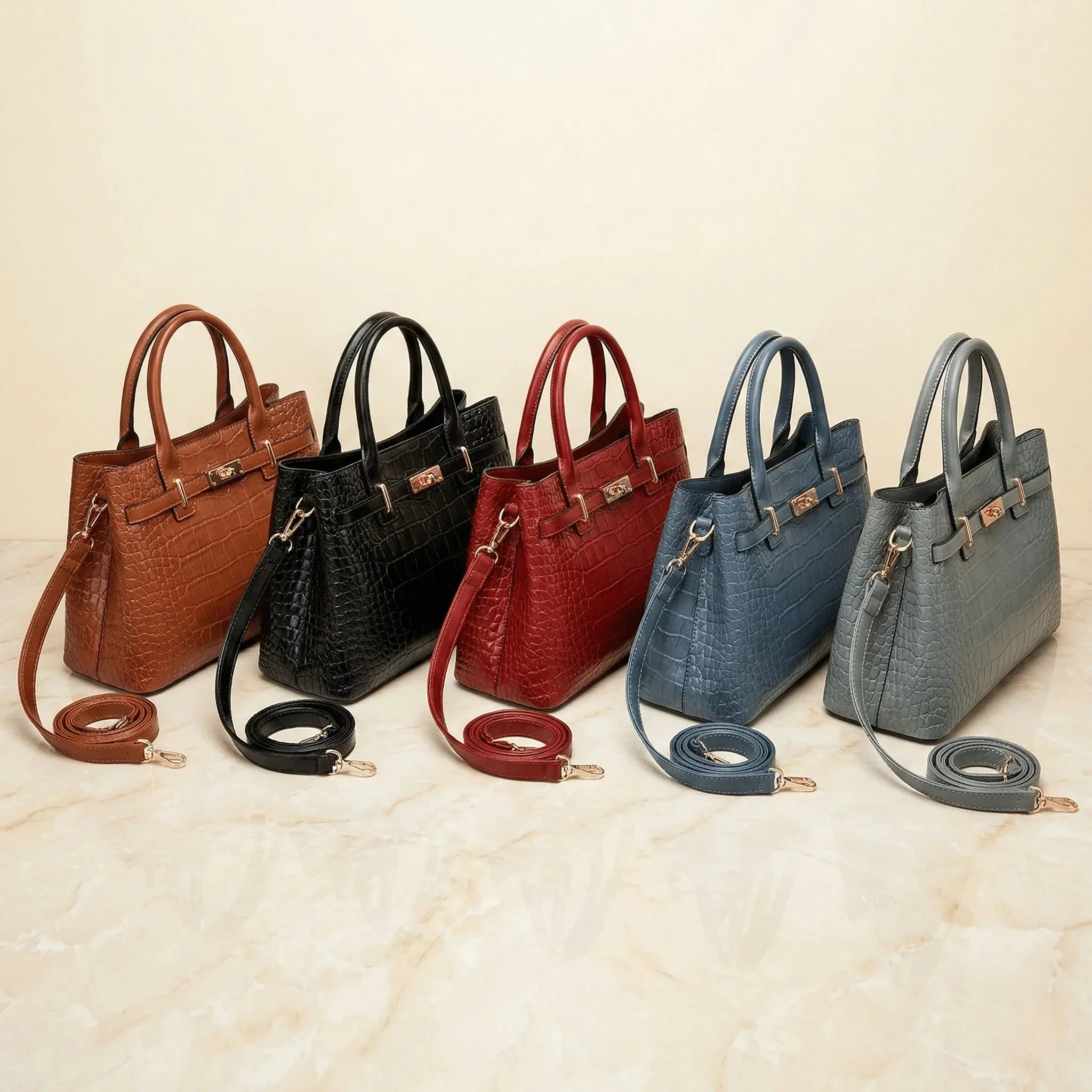 The Vivienne | Croc-Embossed Vegan Leather Shoulder Bag - Sofaine