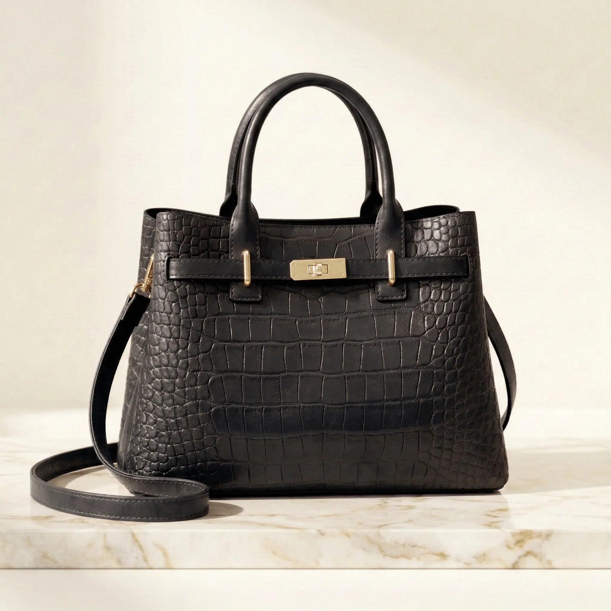 The Vivienne | Croc-Embossed Vegan Leather Shoulder Bag - Sofaine