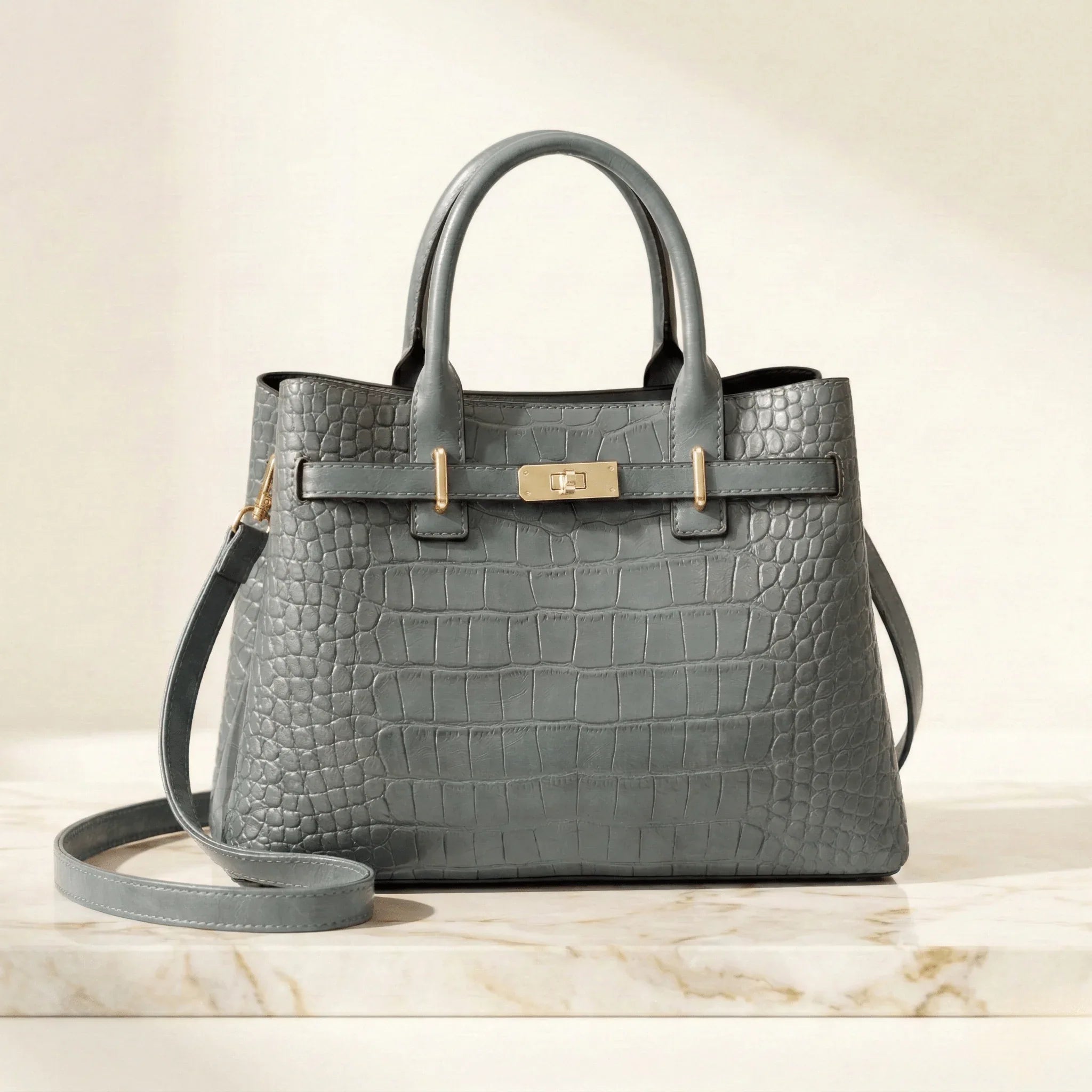 The Vivienne | Croc-Embossed Vegan Leather Shoulder Bag - Sofaine