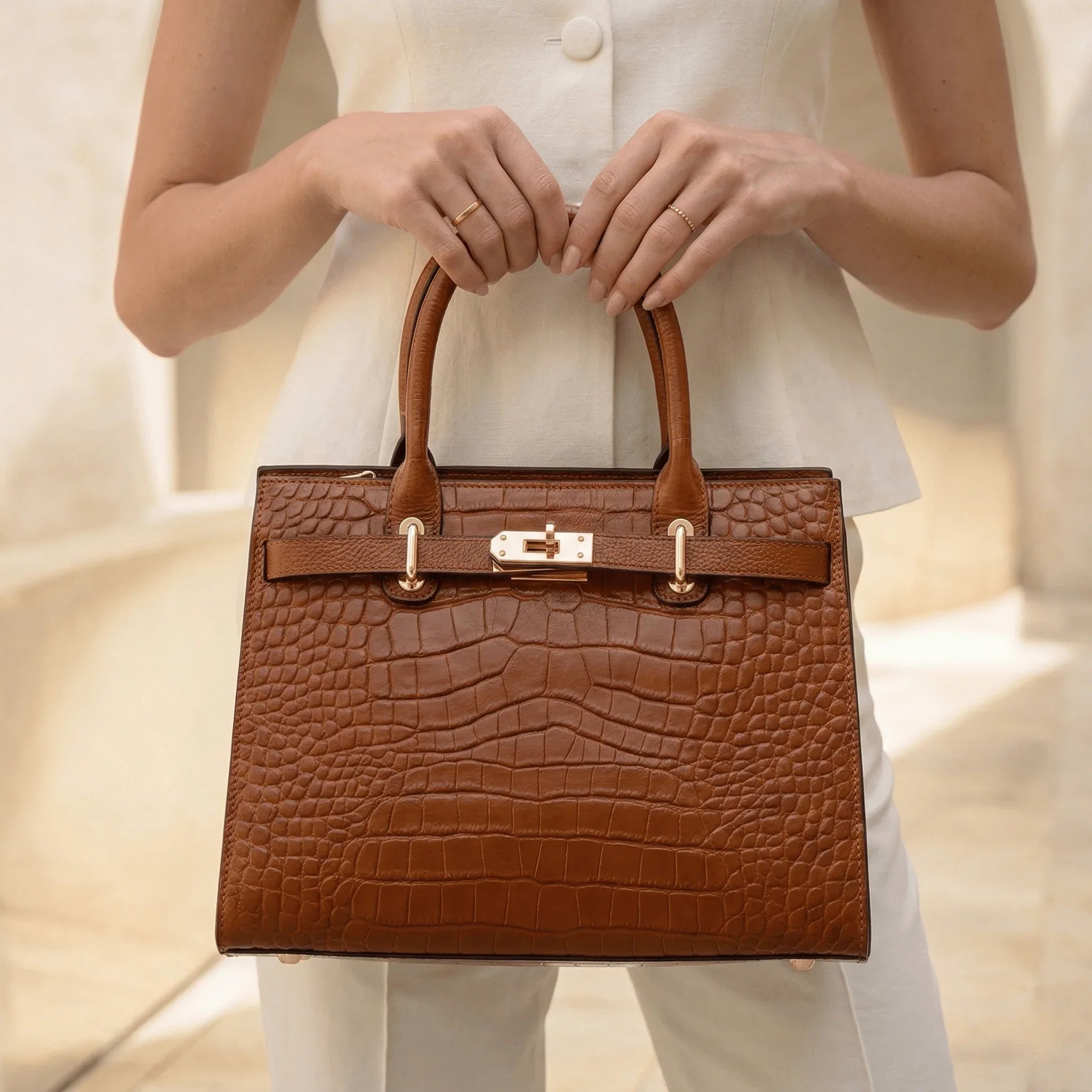 The Vivienne | Croc-Embossed Vegan Leather Shoulder Bag - Sofaine