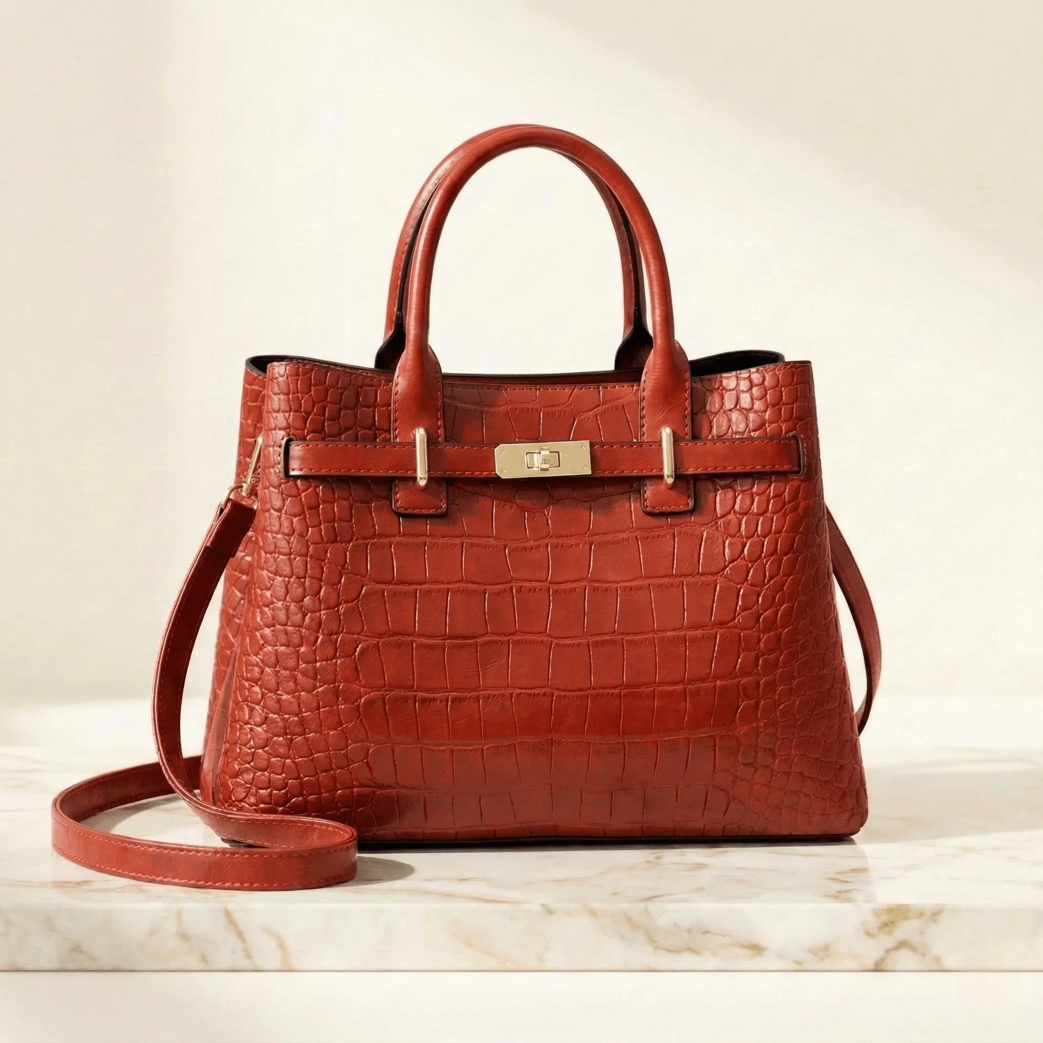 The Vivienne | Croc-Embossed Vegan Leather Shoulder Bag - Sofaine