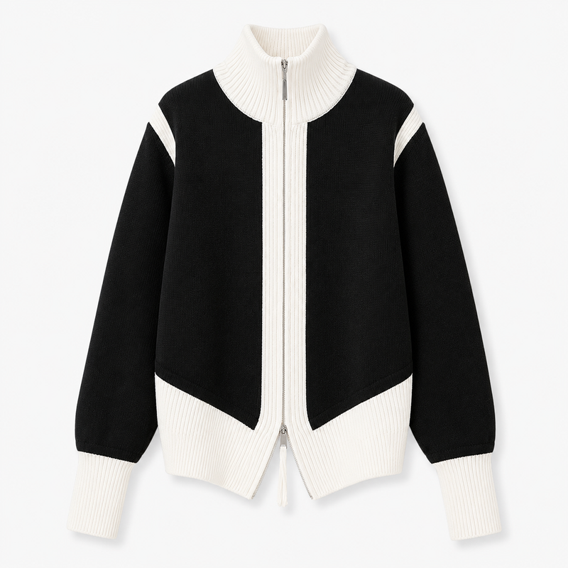 Svea | Zip-cardigan i Sort, bagfra