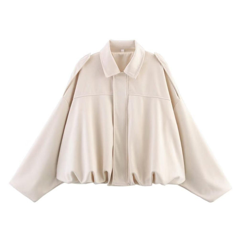 Bomberjakke Dame Oversize i Ruskindslook i Beige, produktbillede