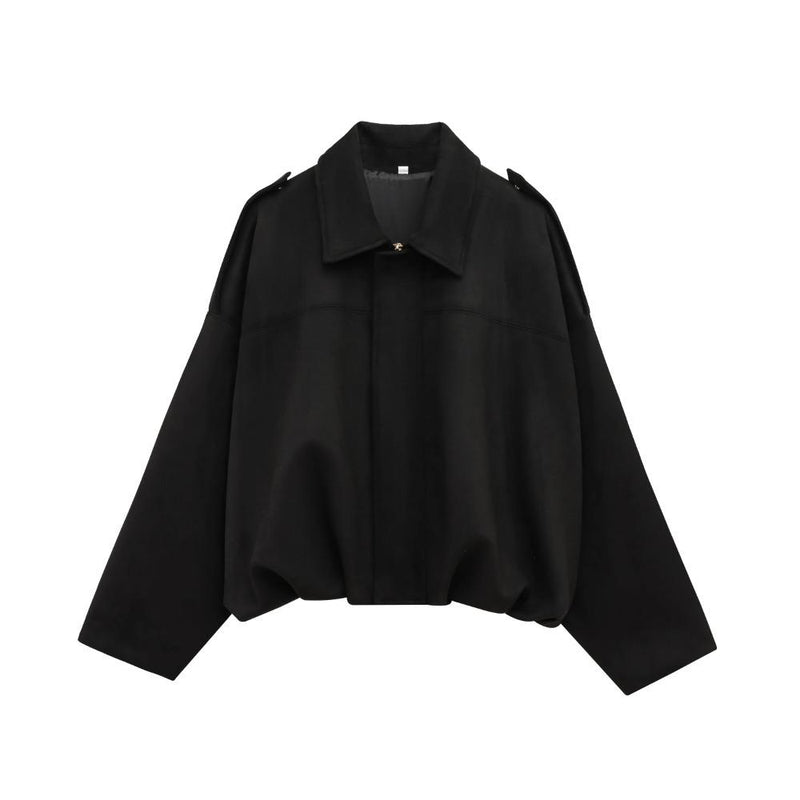 Bomberjakke Dame Oversize i Ruskindslook i Sort, produktbillede