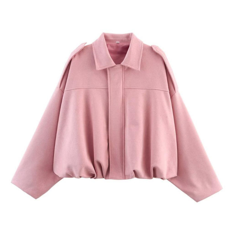 Bomberjakke Dame Oversize i Ruskindslook i Lys Rosa, produktbillede