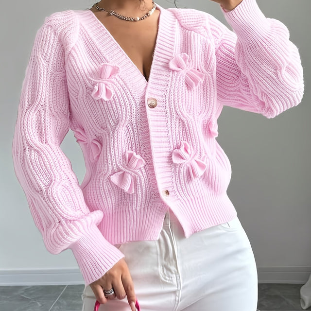 Kirsten | Cardigan med sløjfer i Pink, forfra