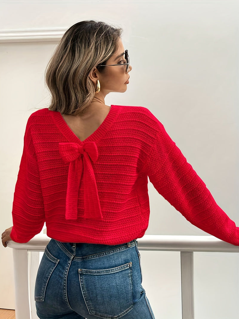 Pernille | Sweater med sløjfe i Rød, bagfra
