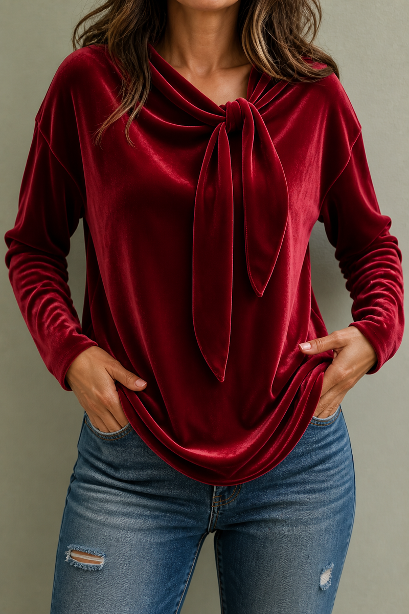 Hedda | Fløjlsbluse i Vinrød, forfra