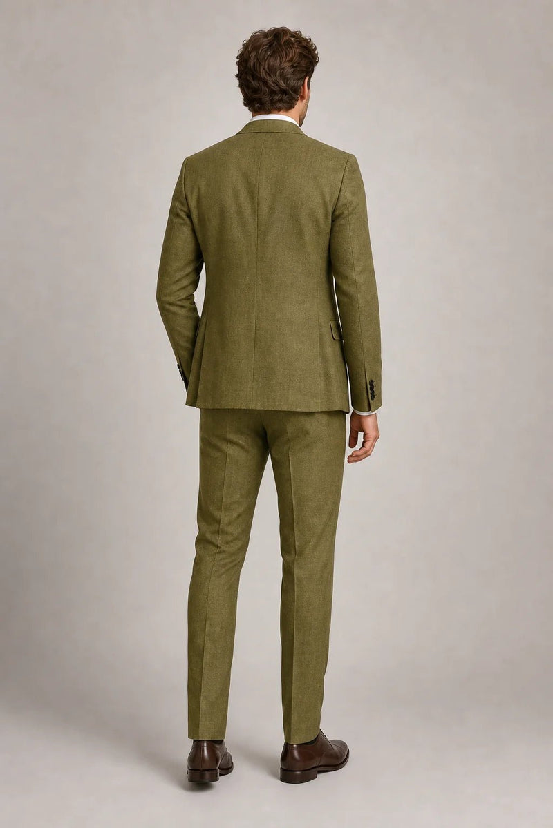 Sofaine Aiden slim-fit blazer and trouser set in olive green, back view
