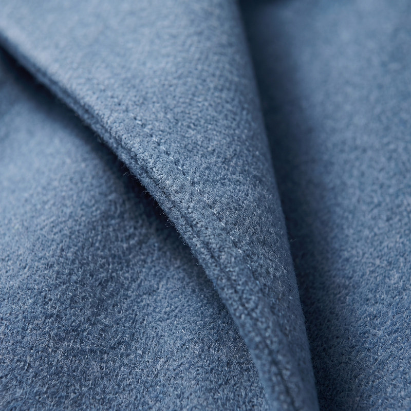 Oversized Long Wool-Look Winter Coat for Women with Double-Breasted Front in Blue, fabric close-up