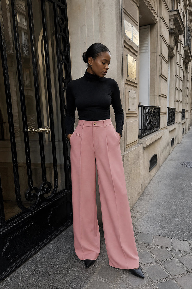SOFAINE-V7-LIFE-Alina | Wide Leg Trousers in Pink, street-style view