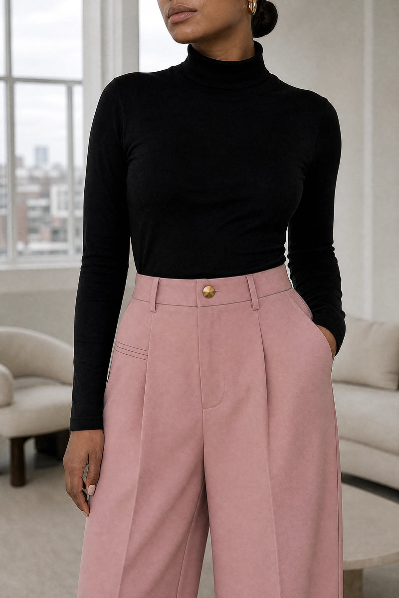 Alina | Wide Leg Trousers in Pink, fabric close-up